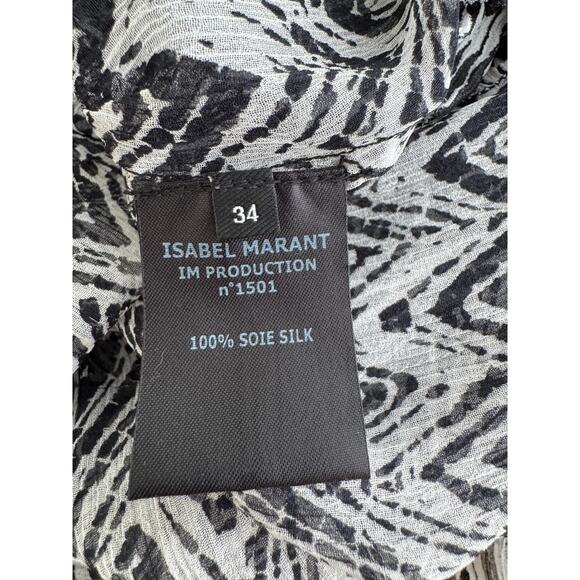 ISABEL MARANT Pleated Georgette Silk Marcia Blouse Black/white  FR 34/ US 2 $780 - Picture 4 of 8